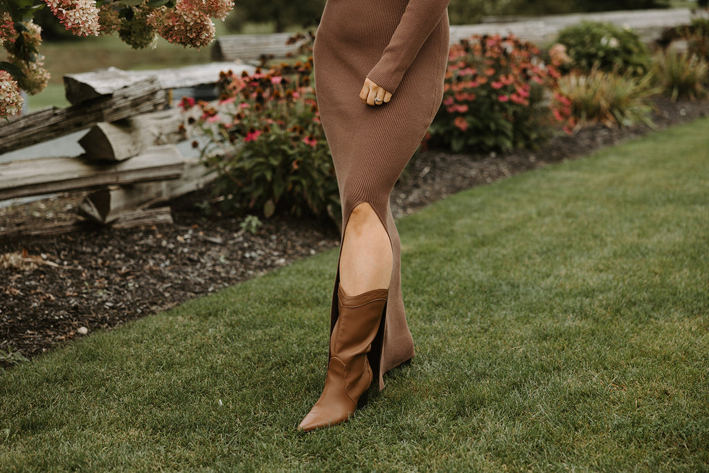 Long Sleeve Maxi Sweater Dress - Brown