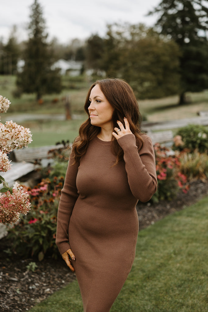 Long Sleeve Maxi Sweater Dress - Brown