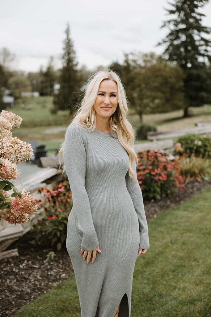 Long Sleeve Maxi Sweater Dress - Grey