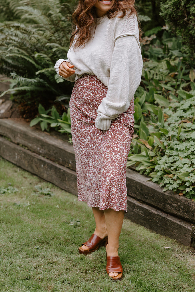 Floral Midi Skirt - Brown