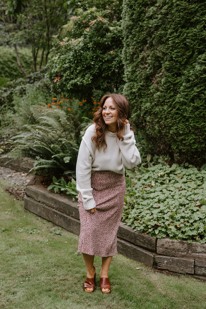 Floral Midi Skirt - Brown