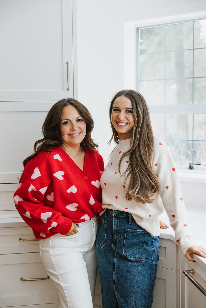 Heart Embroidered Sweater - Cream/Red