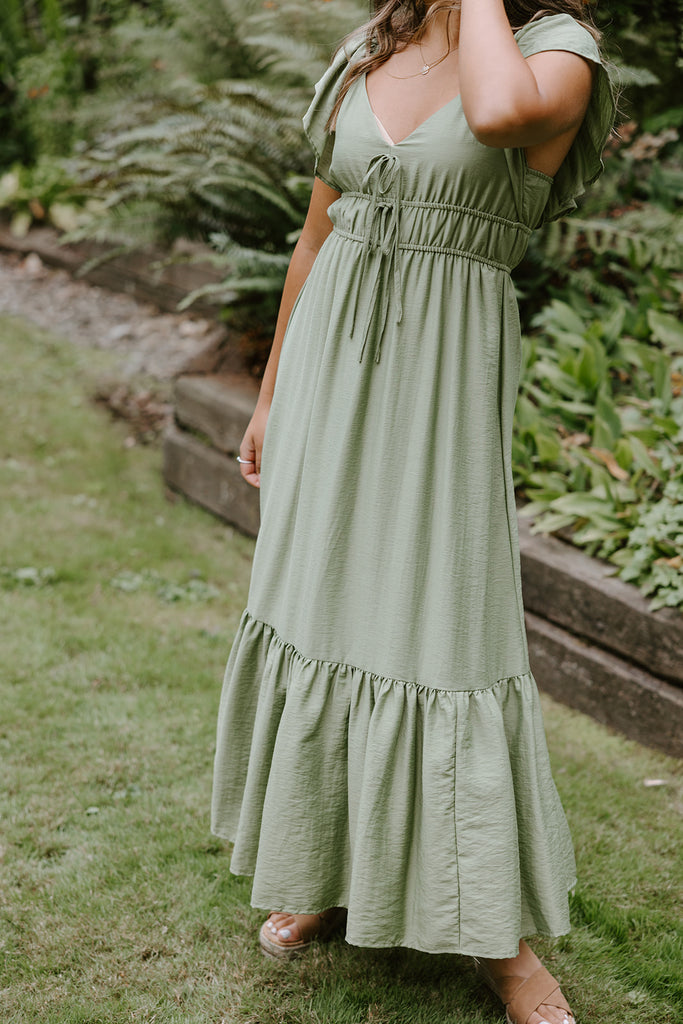 Ruffle Sleeve Dress - Olive