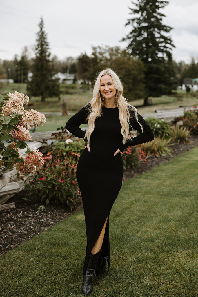 Long Sleeve Maxi Sweater Dress - Black