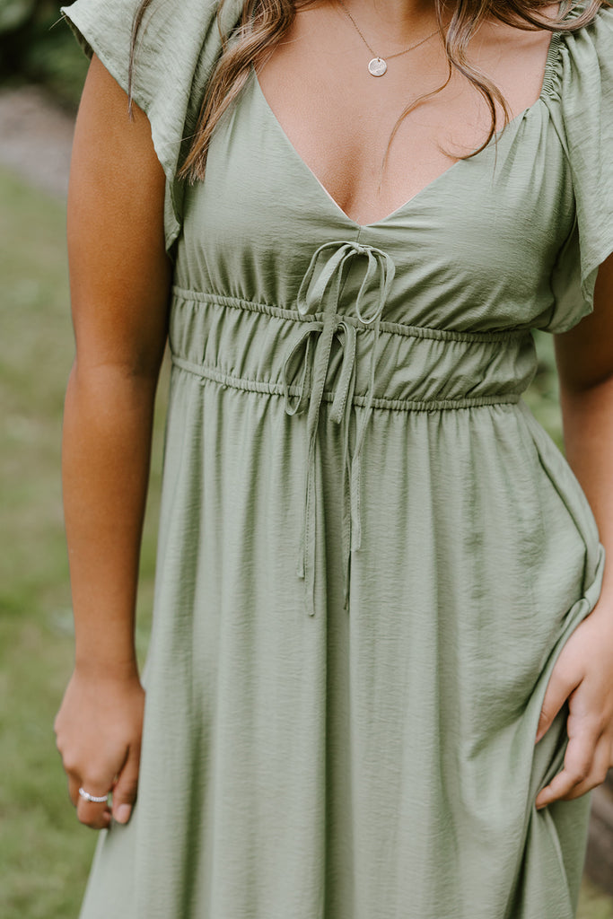 Ruffle Sleeve Dress - Olive