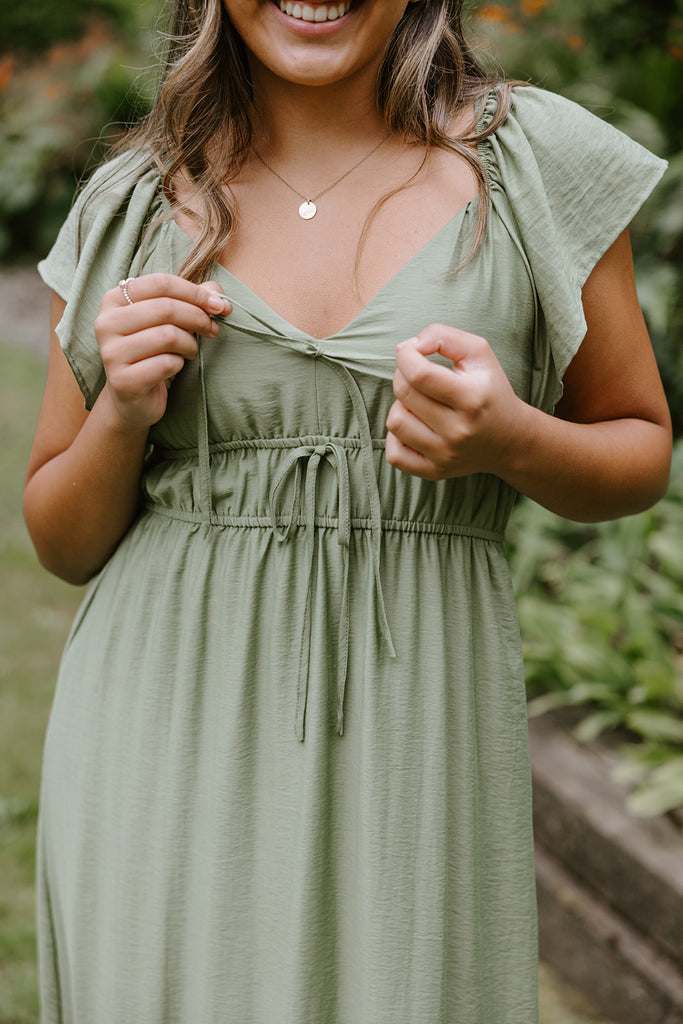 Ruffle Sleeve Dress - Olive