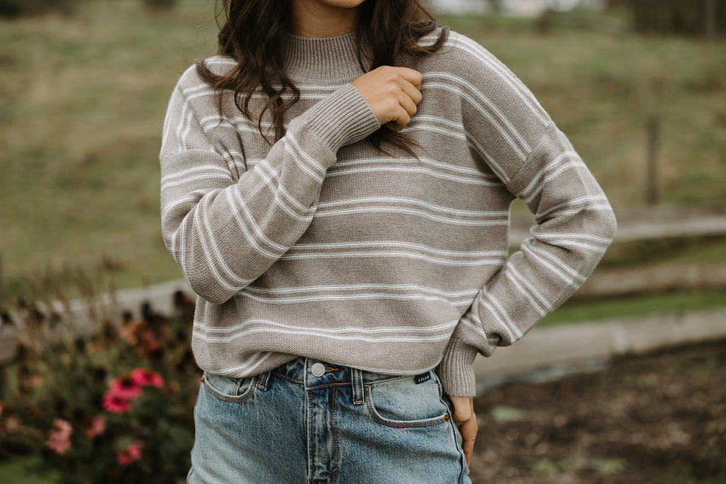 Ribbed Knit Double Striped Sweater