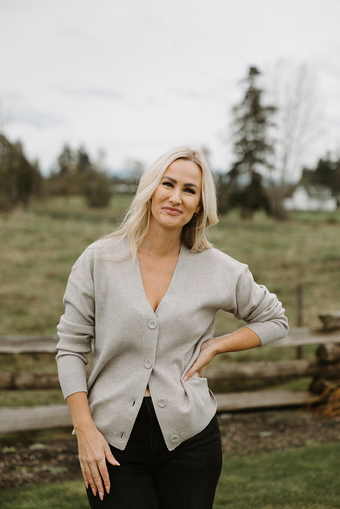 VNeck Button Down Cardigan - Mushroom