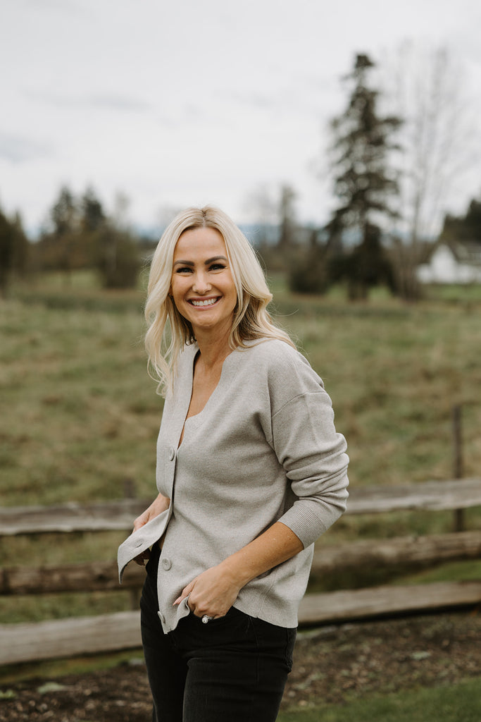 VNeck Button Down Cardigan - Mushroom