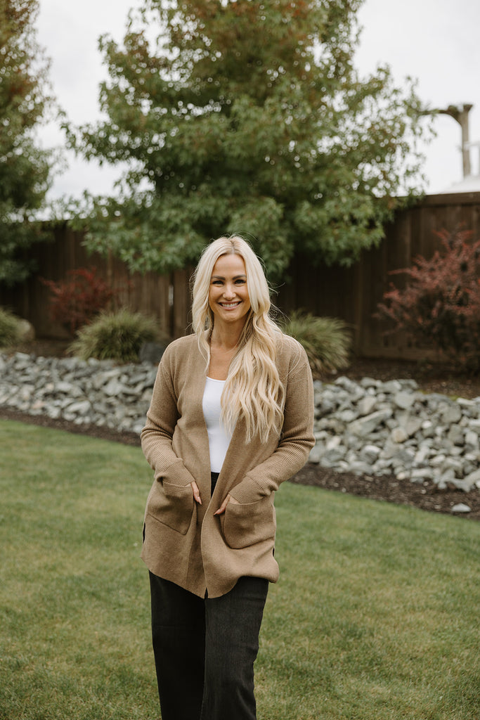 Ribbed Sleeve Cardigan - Camel