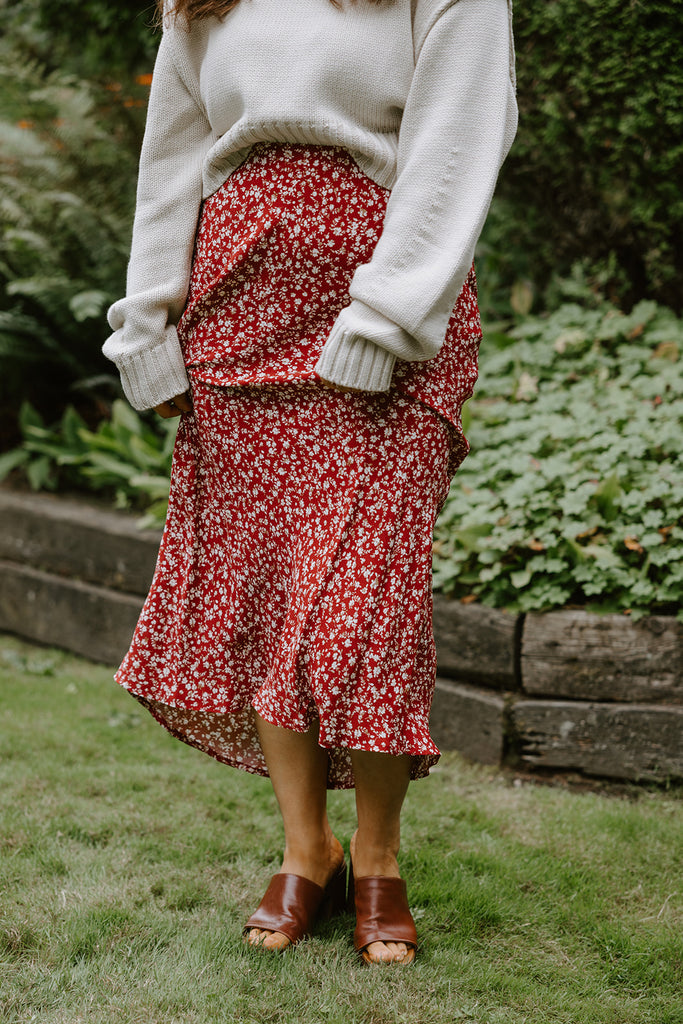 Floral Midi Skirt - Brick