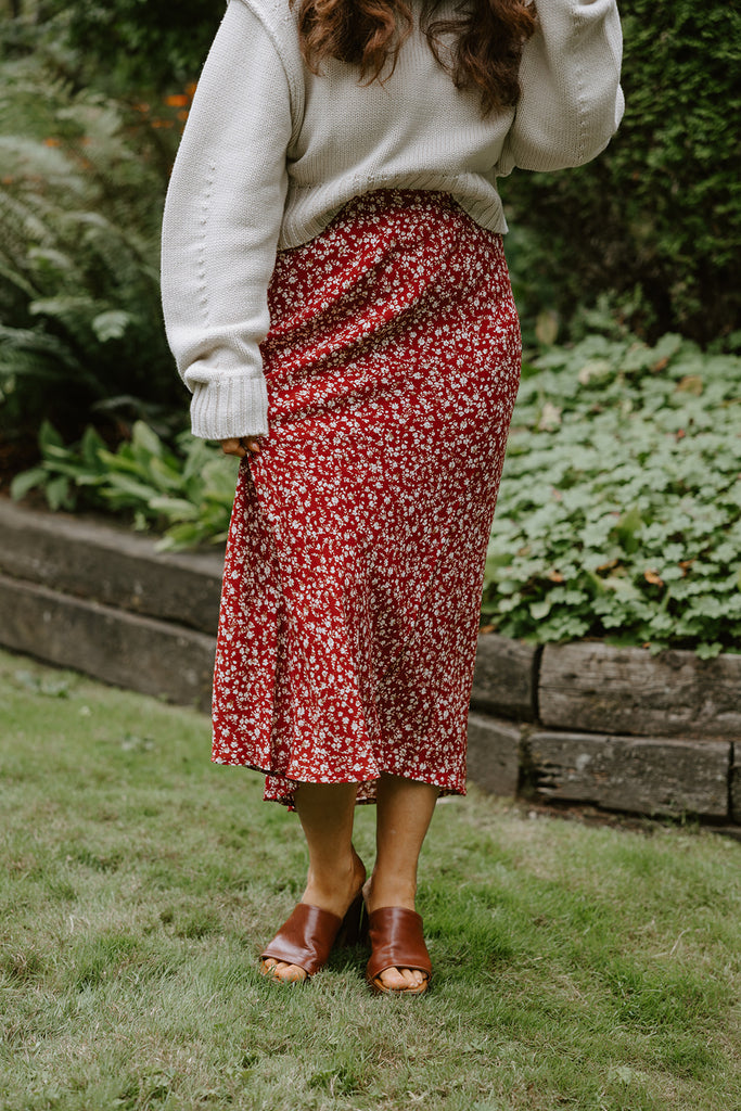 Floral Midi Skirt - Brick