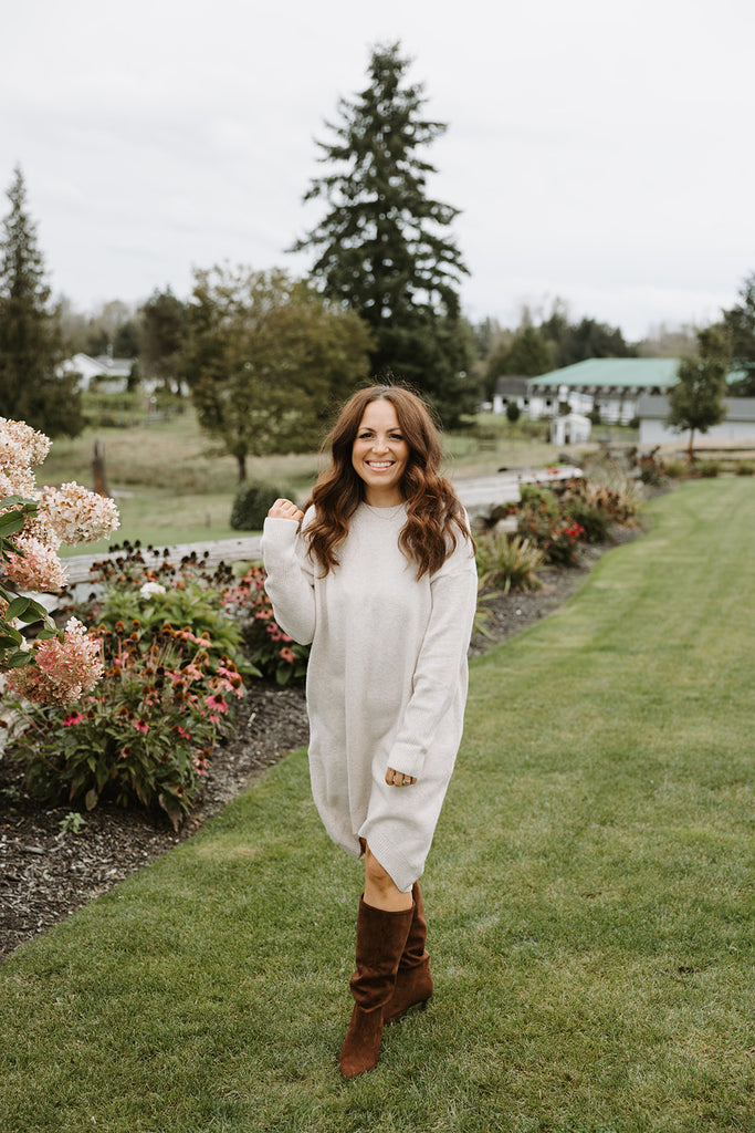 Casual Sweater Dress - Beige