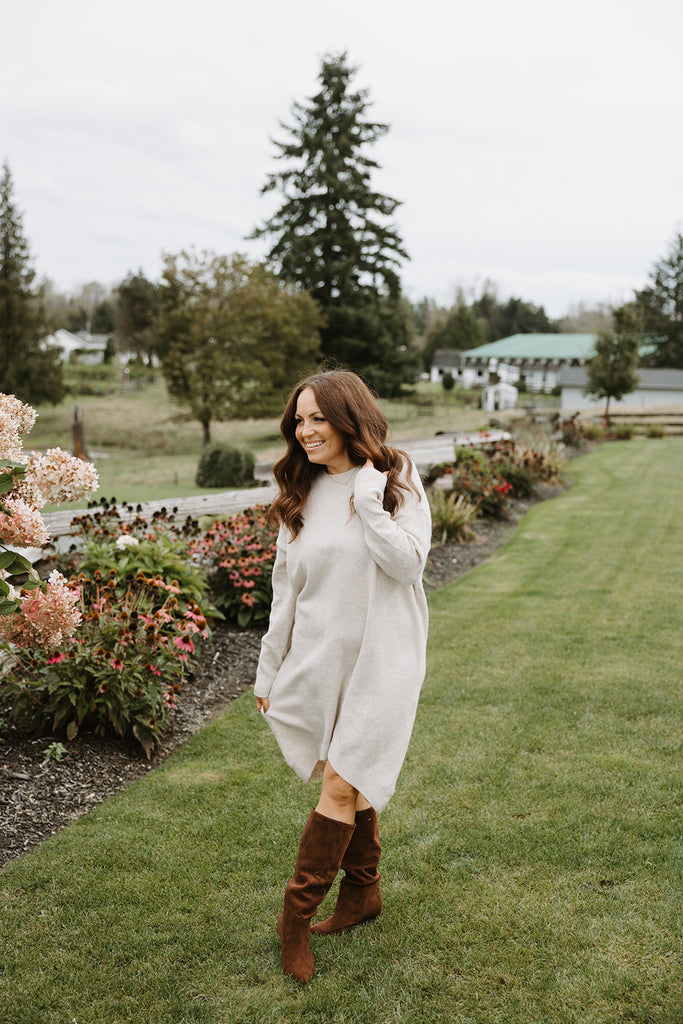 Casual Sweater Dress - Beige