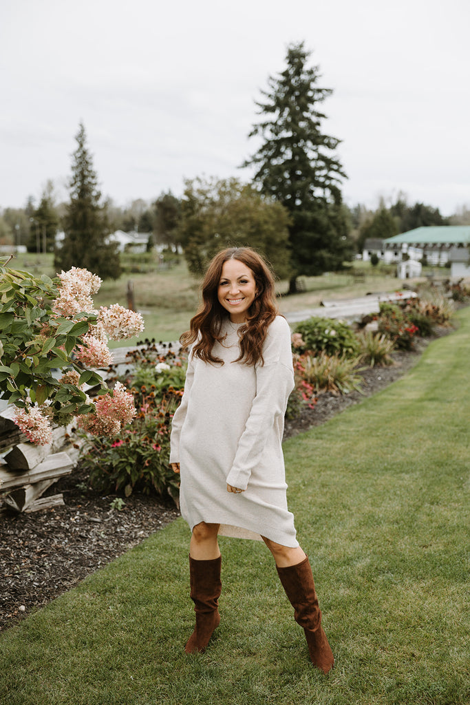 Casual Sweater Dress - Beige