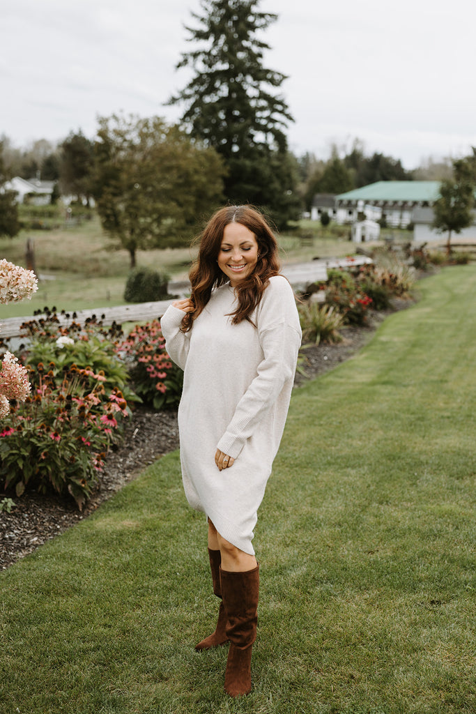 Casual Sweater Dress - Beige