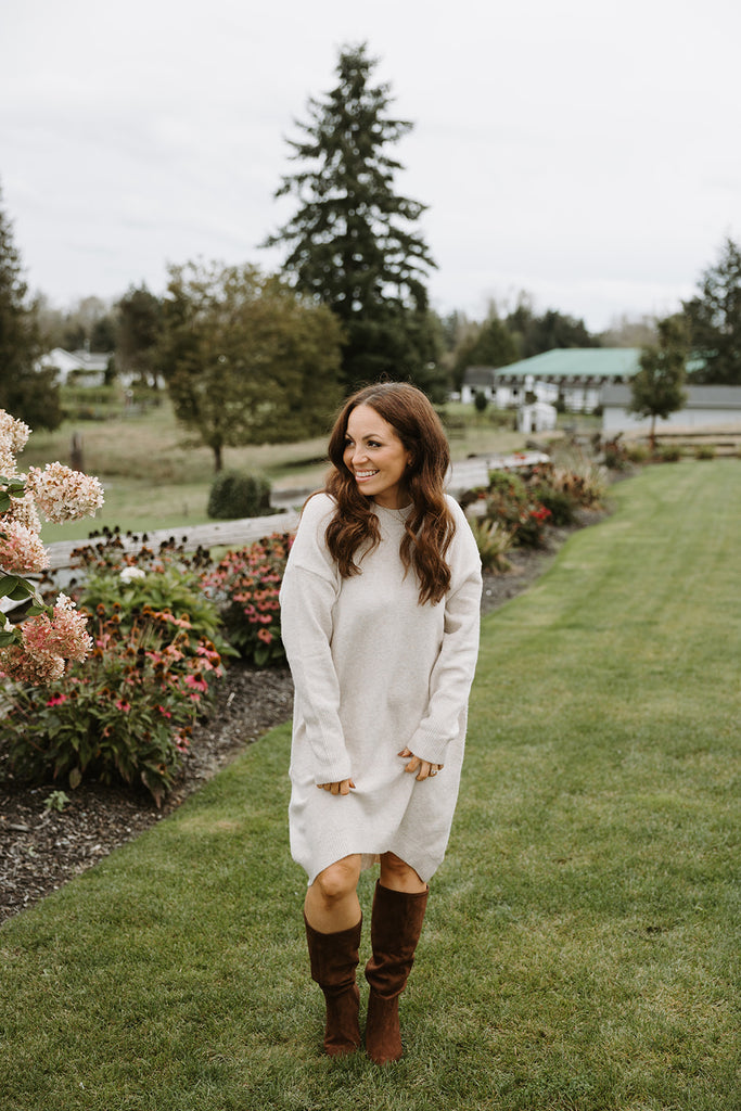 Casual Sweater Dress - Beige