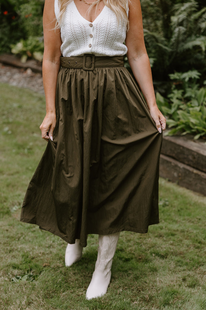 Full Skirt with Belt Detail - Olive