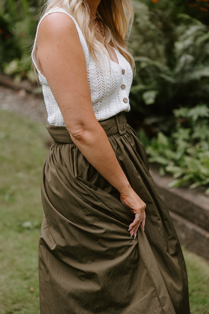 Full Skirt with Belt Detail - Olive