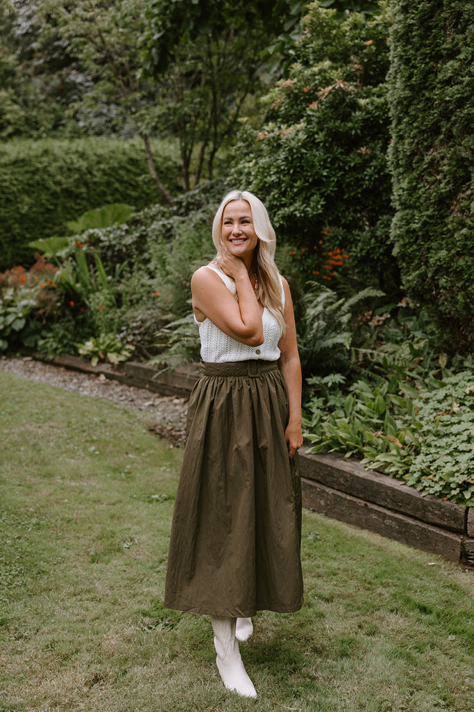 Full Skirt with Belt Detail - Olive