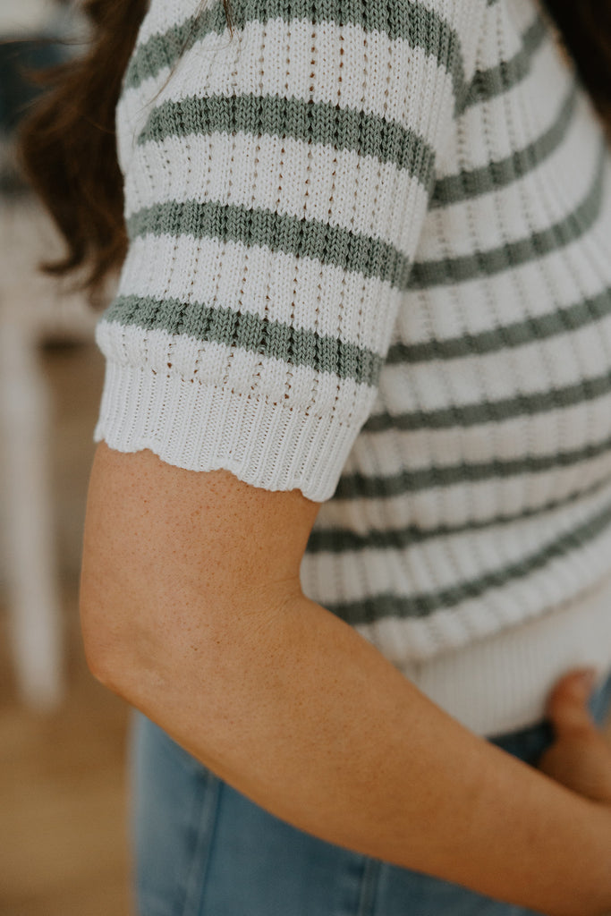 Knit Sweater with Scallop Details - Sage