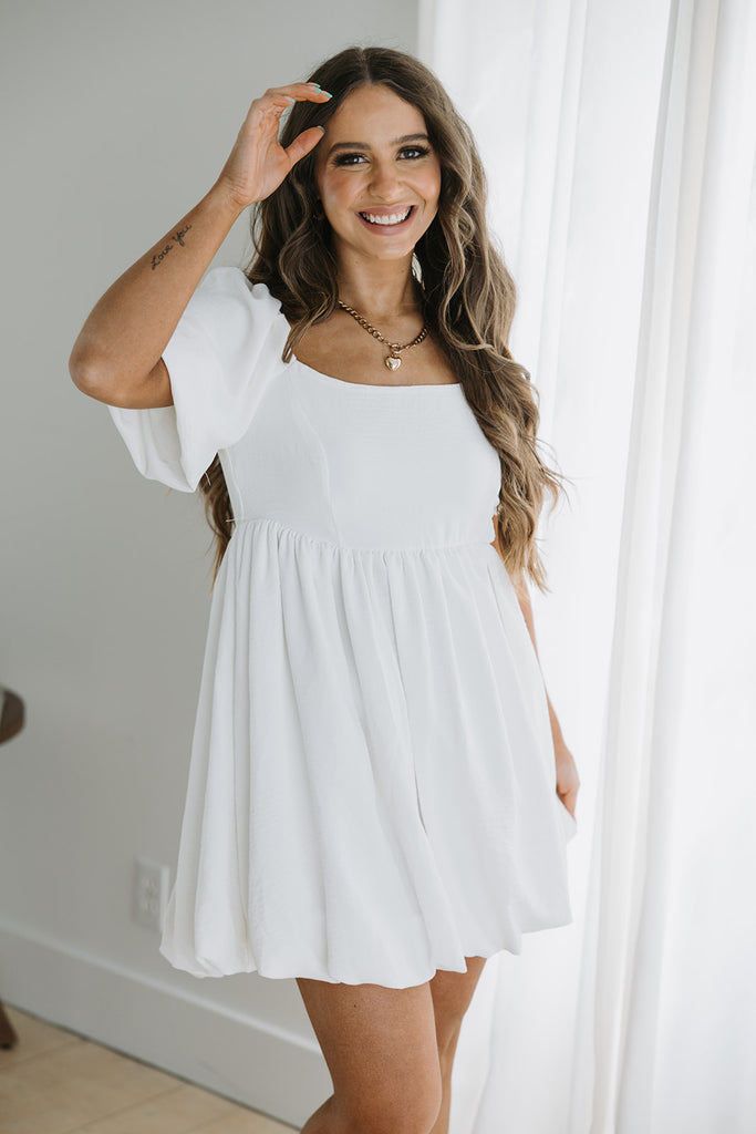 Bubble Hem Dress - White