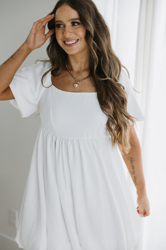 Bubble Hem Dress - White