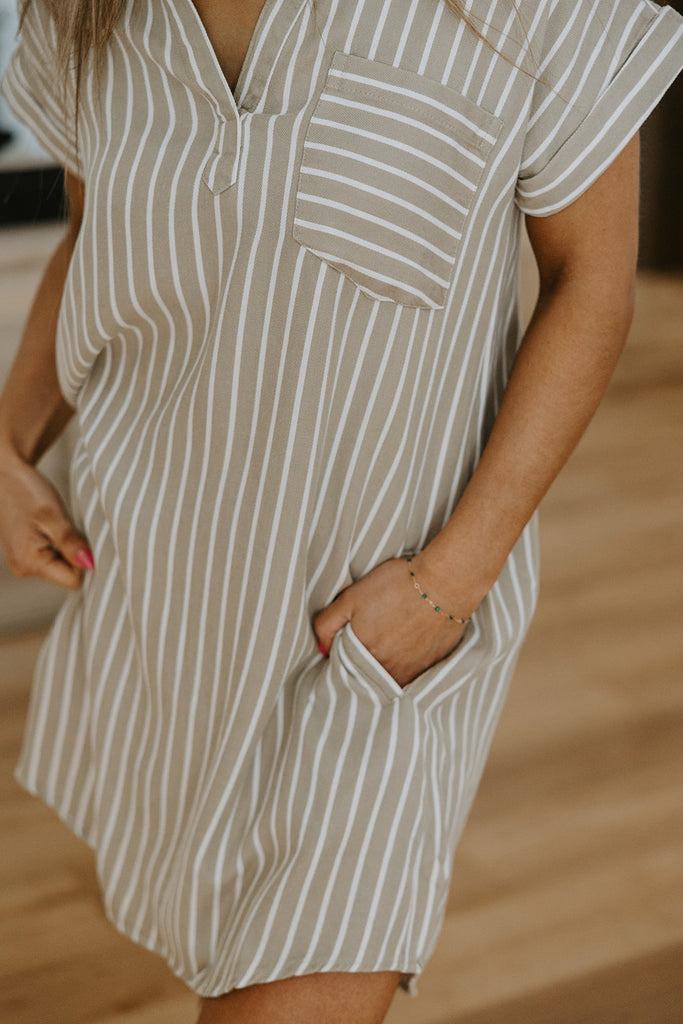 Striped Tunic Dress - Olive