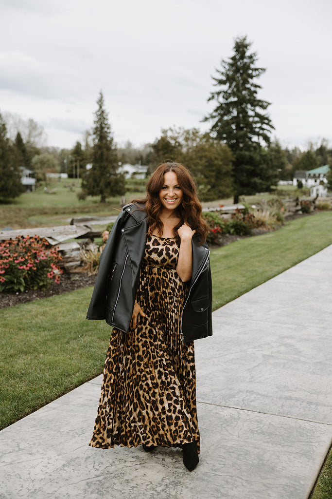 Leopard Print Pleated Dress