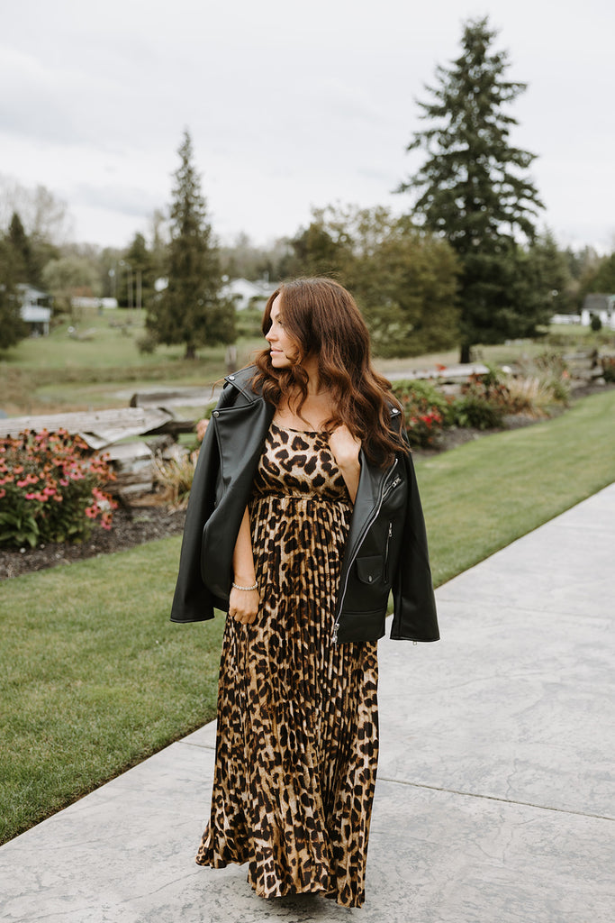 Leopard Print Pleated Dress