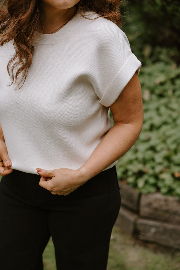 Roll Up Short Sleeve Sweater - Cream