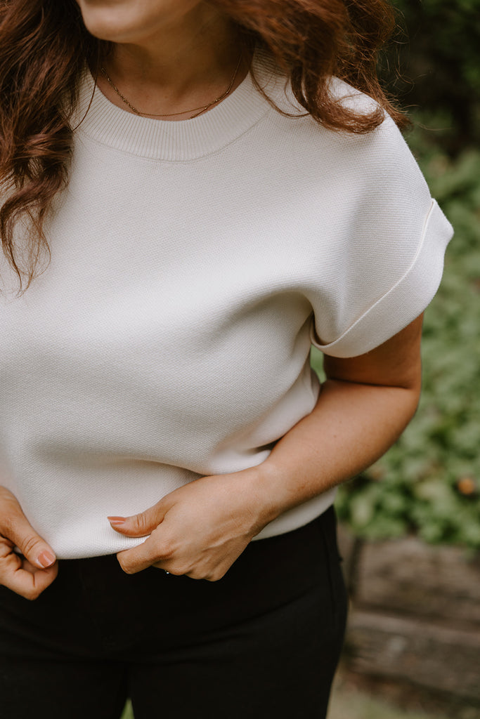 Roll Up Short Sleeve Sweater - Cream