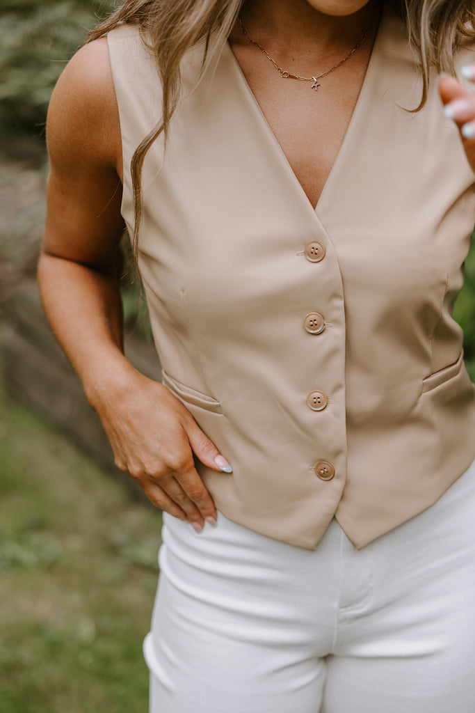 Faux Leather Vest - Latte