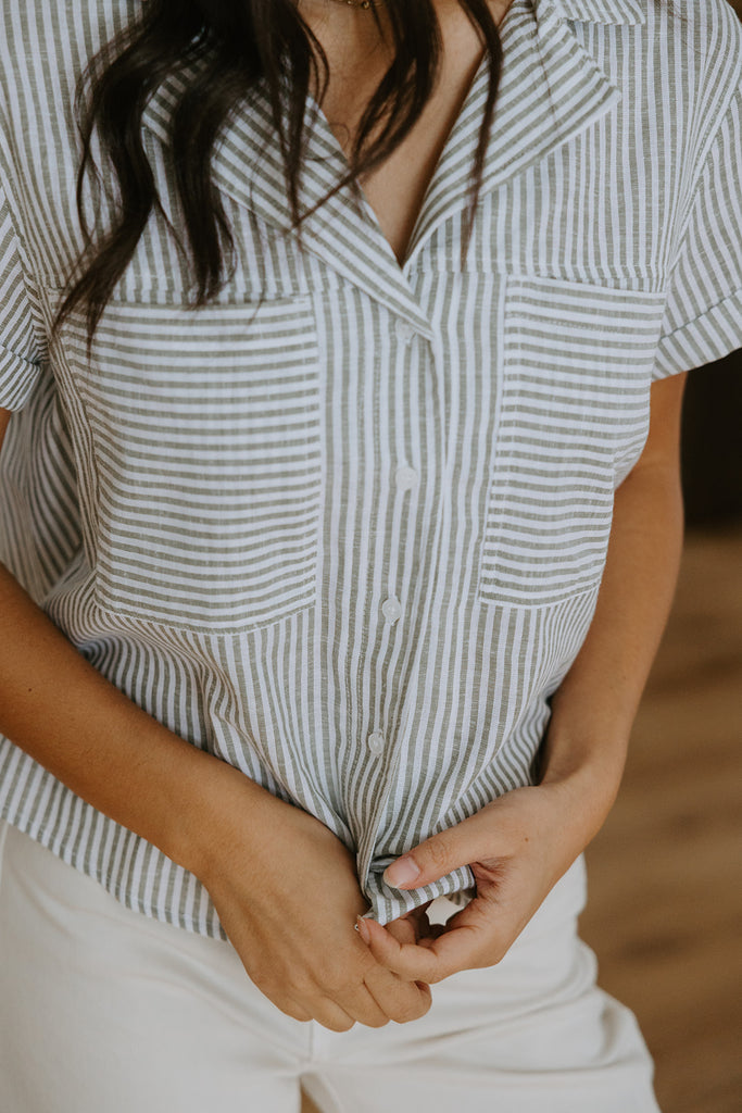 Striped Short Sleeve with Pocket - Olive