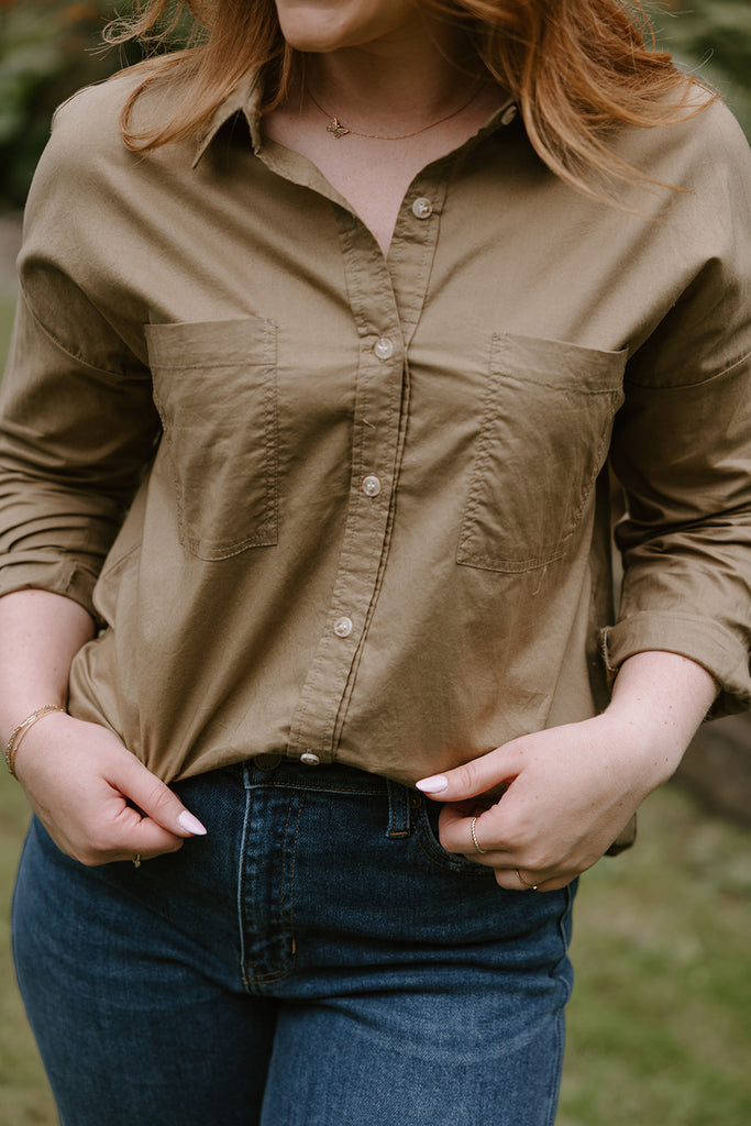 Button Up Collared Shirt - Olive