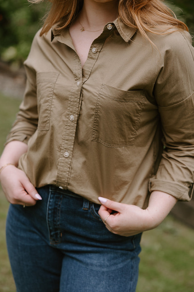 Button Up Collared Shirt - Olive