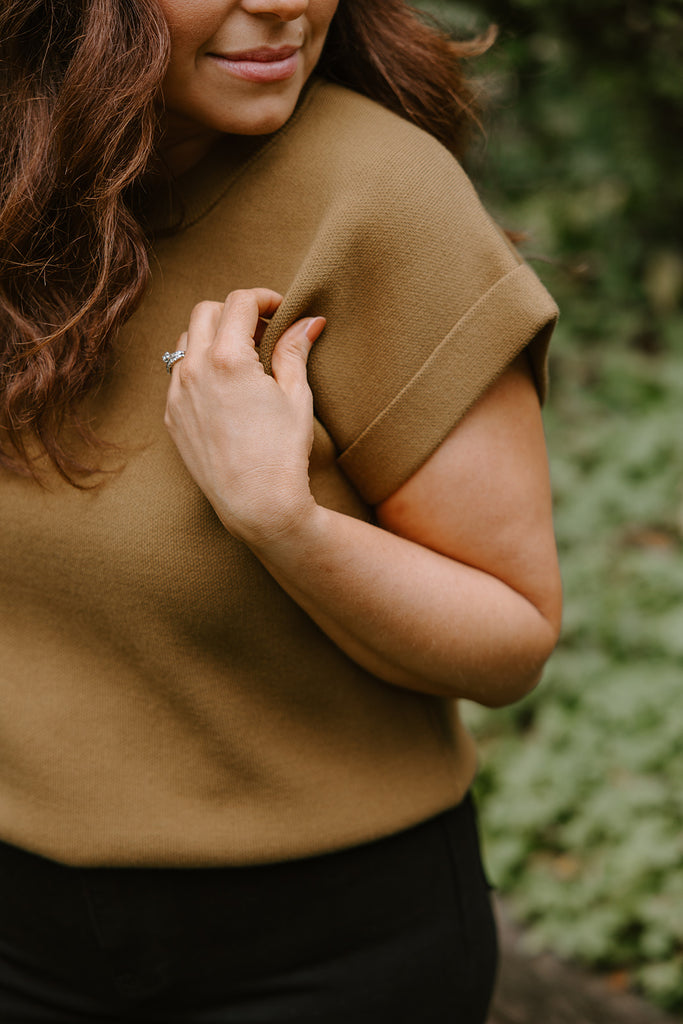 Roll Up Short Sleeve Sweater - Olive