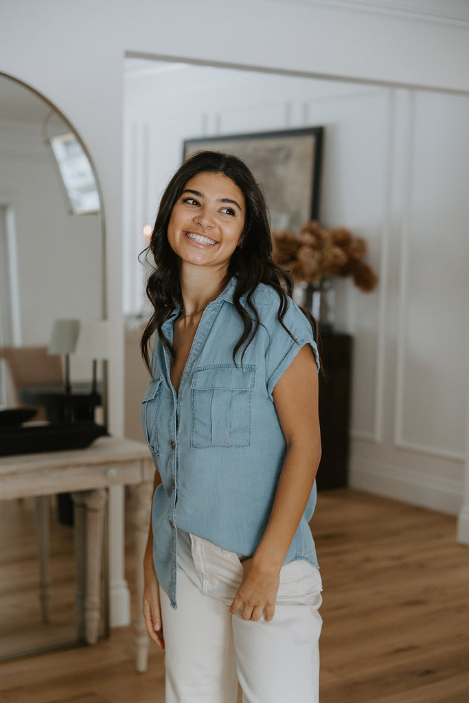 Button Up Tencel Shirt - Light Blue