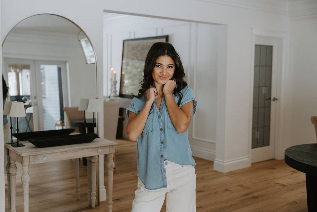 Button Up Tencel Shirt - Light Blue