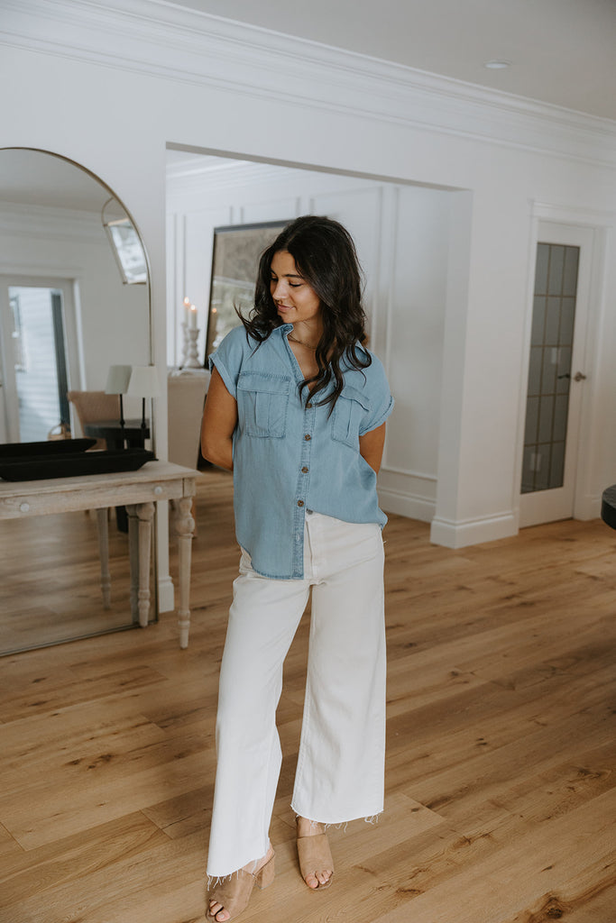 Button Up Tencel Shirt - Light Blue