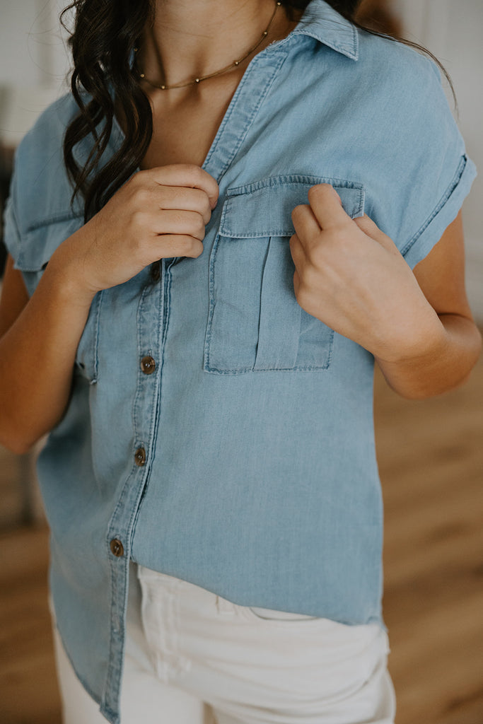 Button Up Tencel Shirt - Light Blue