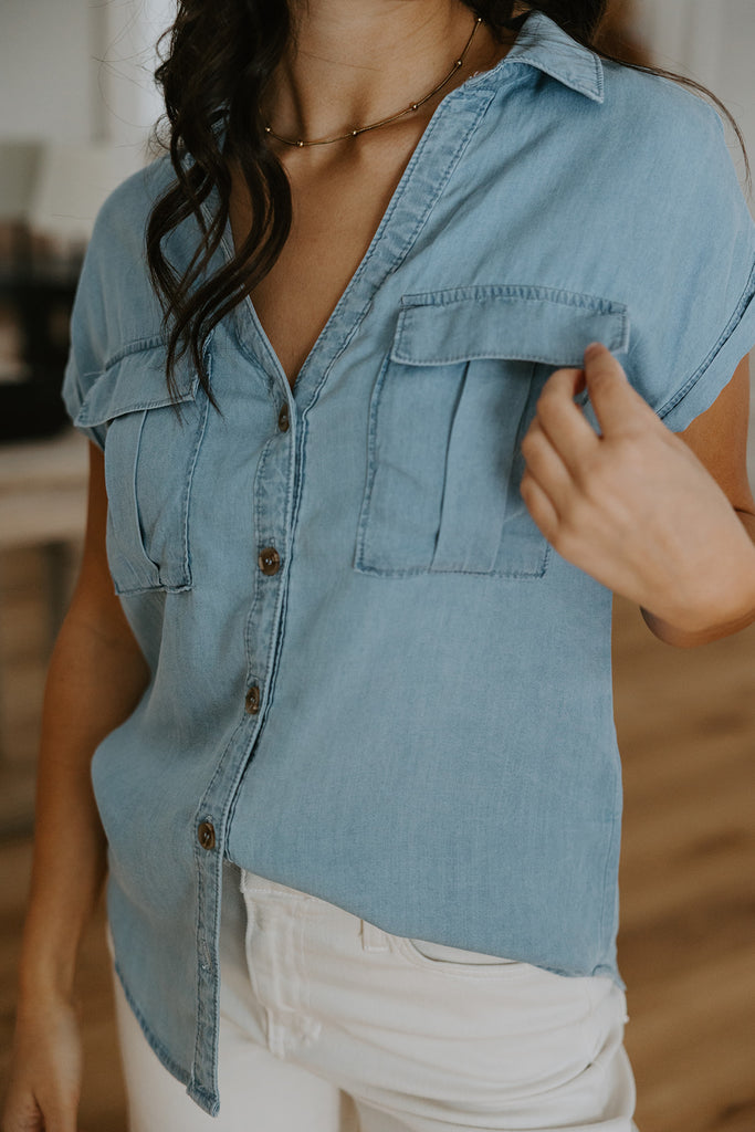 Button Up Tencel Shirt - Light Blue