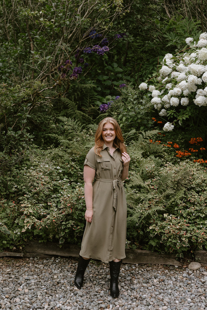 Short Sleeve Shirt Dress - Olive