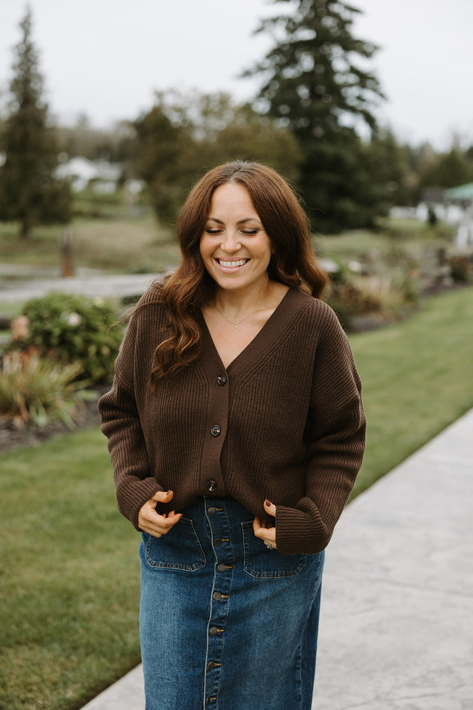 Button Up Knit Sweater - Brown