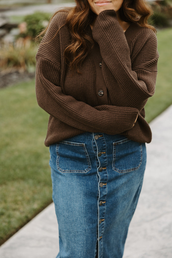 Button Up Knit Sweater - Brown