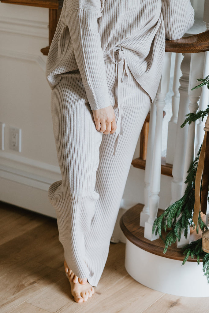 Ribbed Sweater & Pant Set - Grey