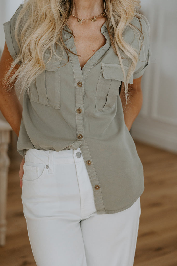 Button Up Tencel Shirt - Olive