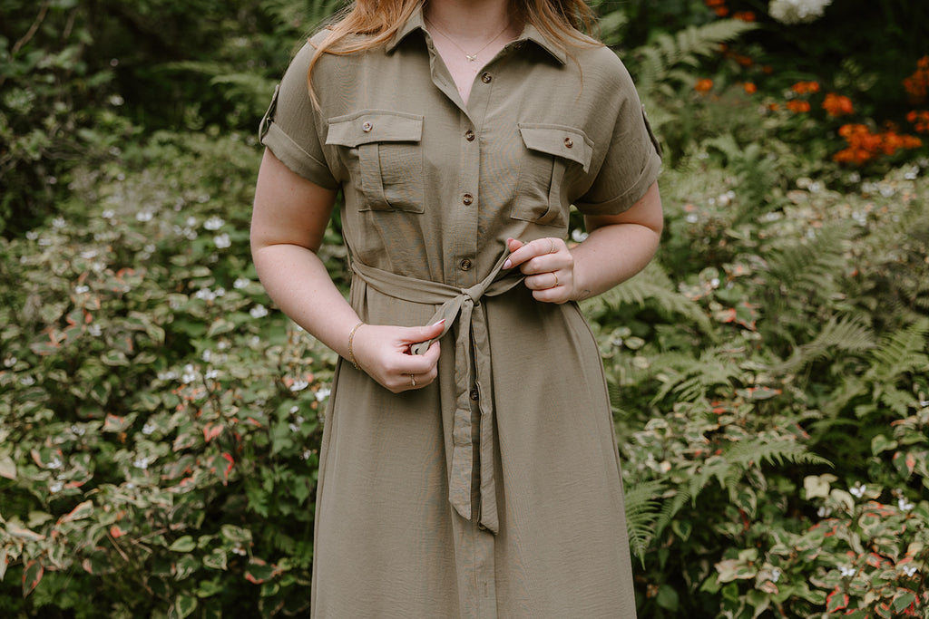 Short Sleeve Shirt Dress - Olive