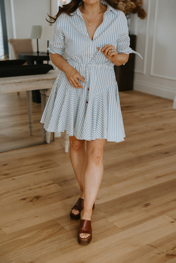 Striped Tie Dress - Blue