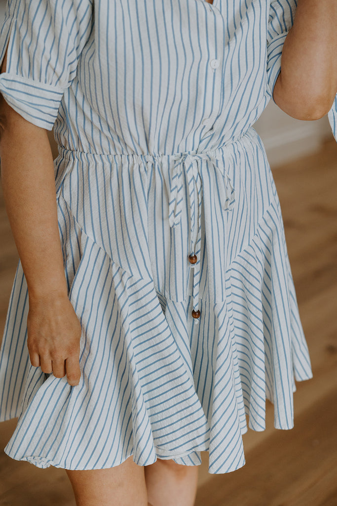 Striped Tie Dress - Blue